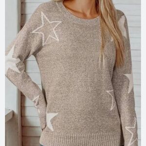 Uniquely yours star pattern drop shoulder crew neck sweater women: medium (014)